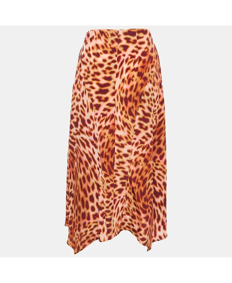 Pre-Owned Stella Mccartney Women's Pink/brown Leopard Print Silk Flared Midi Skirt