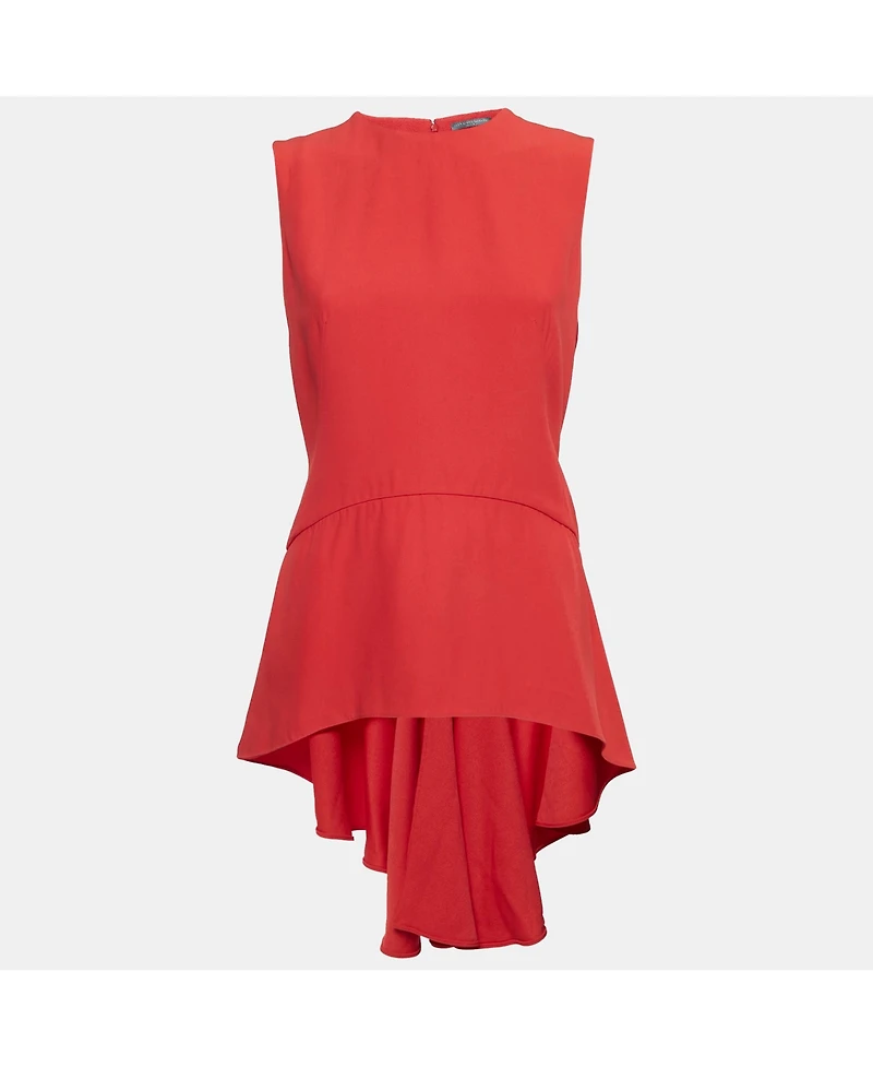 Pre-Owned Alexander Mcqueen Women's Red Crepe High-Low Flared Top