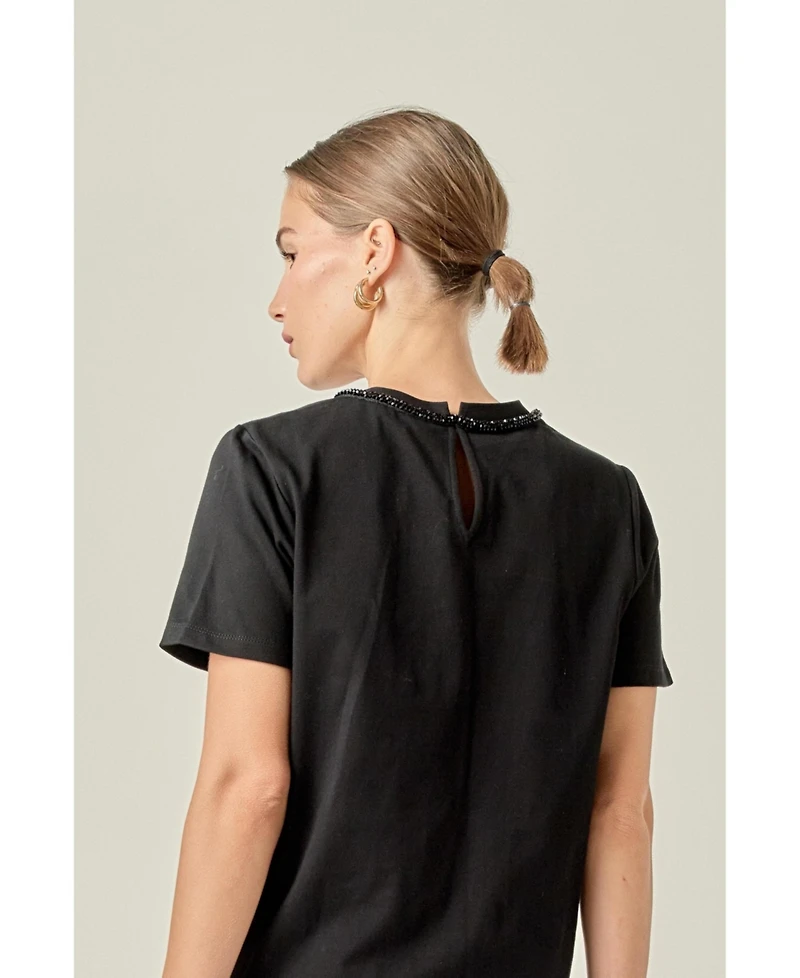 English Factory Women's Beaded Bow T-Shirt