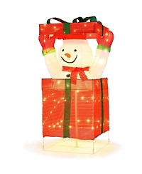 Costway Lighted Snowman in Gift Box Christmas Decoration with 100 Led Lights for Home Lawn