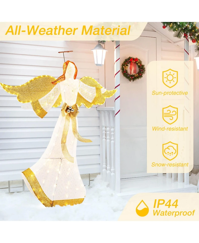 Costway 5.2 Ft Lighted Angel with Halo & Bow Zip Ties & Ground Stakes 180 Led Lights