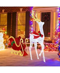 Lighted Christmas Reindeer & Sleigh Set Light-up Xmas Decorations with 462 Led Lights