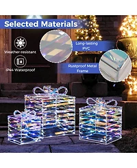 Costway 3 Pcs Christmas Lighted Gift Boxes Pre-lit 90 Led Light Up Present Box Decorations