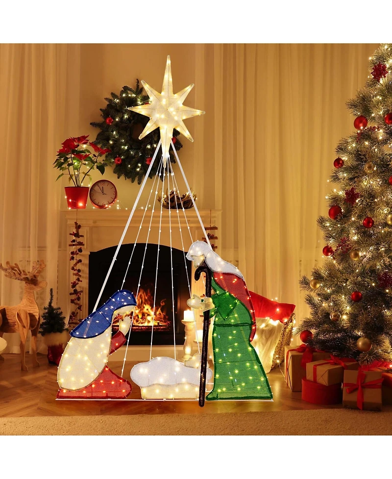 Costway 6 Ft Lighted Nativity Scene with 240 Led Lights Zip Ties & Ground Stakes