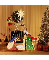 Costway 6 Ft Lighted Nativity Scene with 240 Led Lights Zip Ties & Ground Stakes