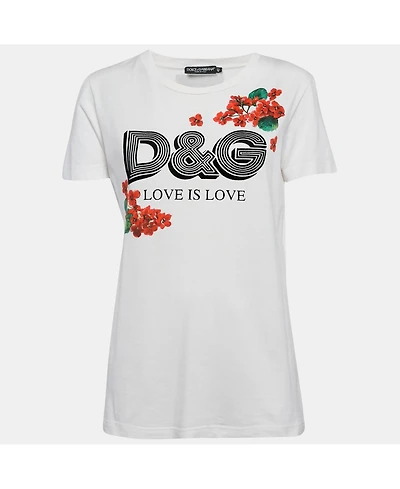 Pre-Owned Dolce & Gabbana Women's Floral Print Cotton Crew Neck T-Shirt