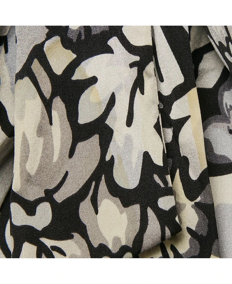 Pre-Owned Burberry Women's Floral Print Satin Silk Tie-Up Neck Detail Blouse