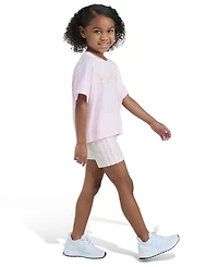 adidas Girls' 2T-6X Crewneck T-Shirt and Printed Bike Shorts, 2-Piece Set