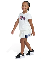 adidas Girls' 2T-6X Crewneck T-Shirt and Pleated Skort, 2-Piece Set