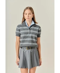 English Factory Women's Striped Polo Knit Top