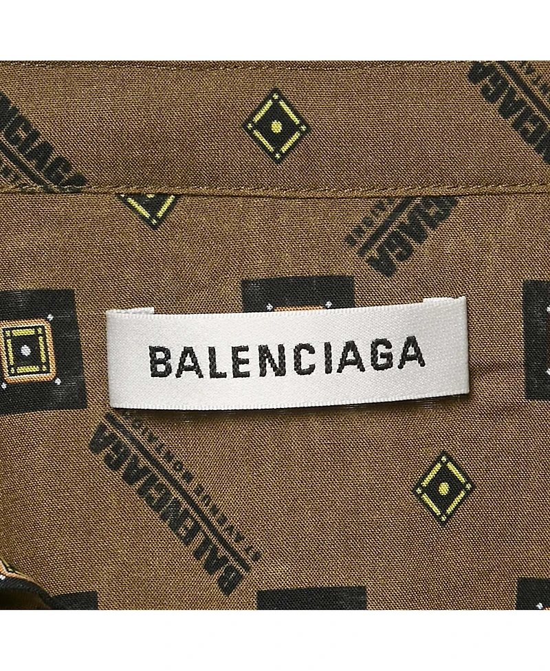 Pre-Owned Balenciaga Women's Green Geometric Print Crepe Loose Fit Shirt