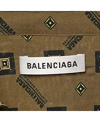 Pre-Owned Balenciaga Women's Green Geometric Print Crepe Loose Fit Shirt