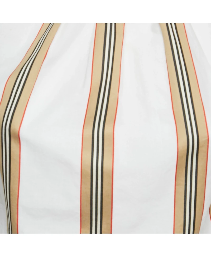 Pre-Owned Burberry Women's White Cotton Nova Stripe Detail Button Back