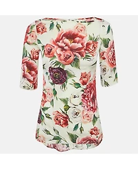 Pre-Owned Dolce & Gabbana Women's White Floral Printed Silk Satin Top