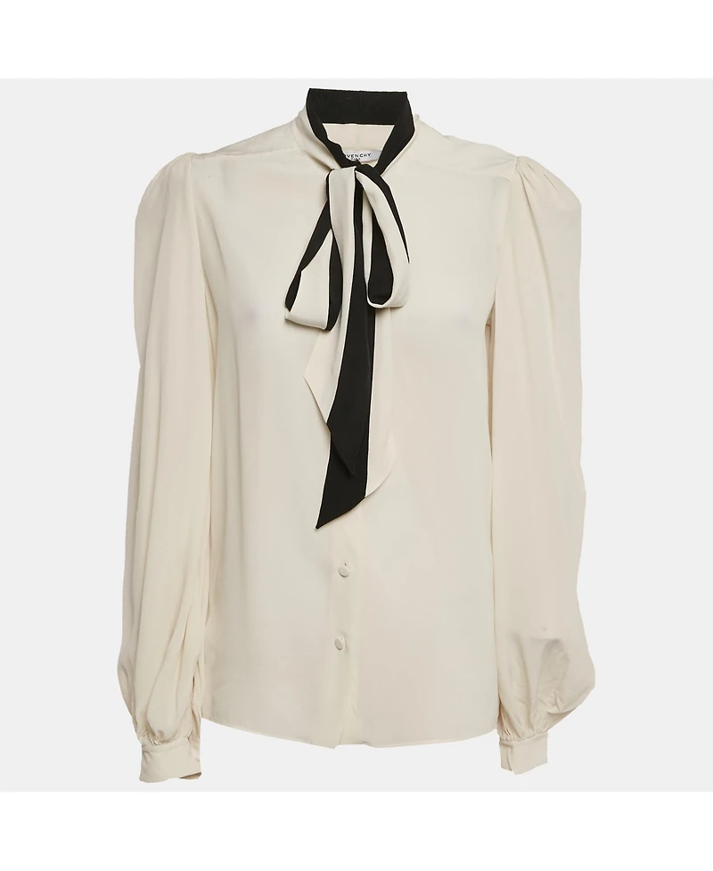 Pre-Owned Givenchy Women's Off- Silk Chiffon Contrast Neck Tie Detail Shirt