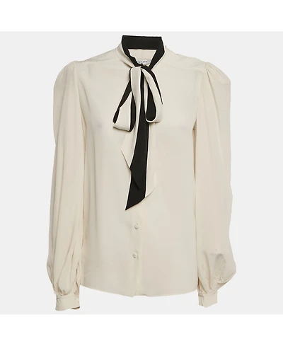 Pre-Owned Givenchy Women's Off- Silk Chiffon Contrast Neck Tie Detail Shirt