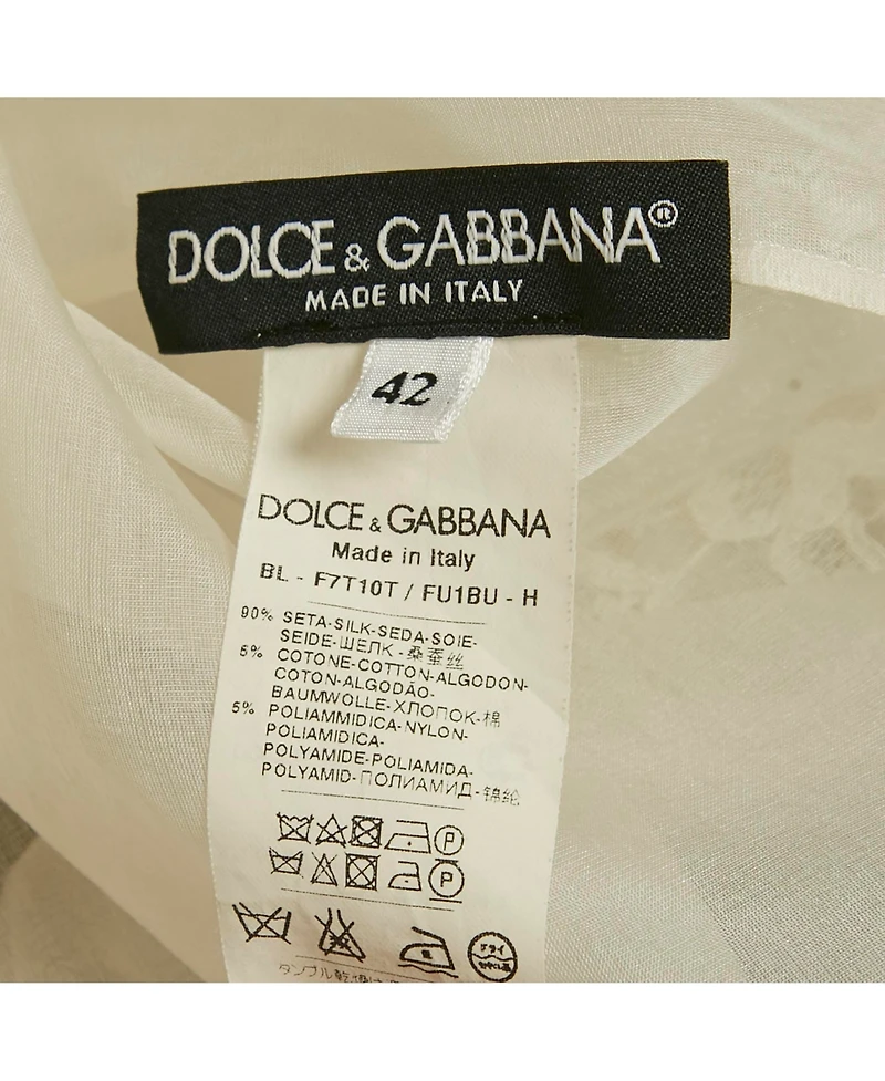 Pre-Owned Dolce & Gabbana Women's White Sheer Silk Lace Trimmed Blouse