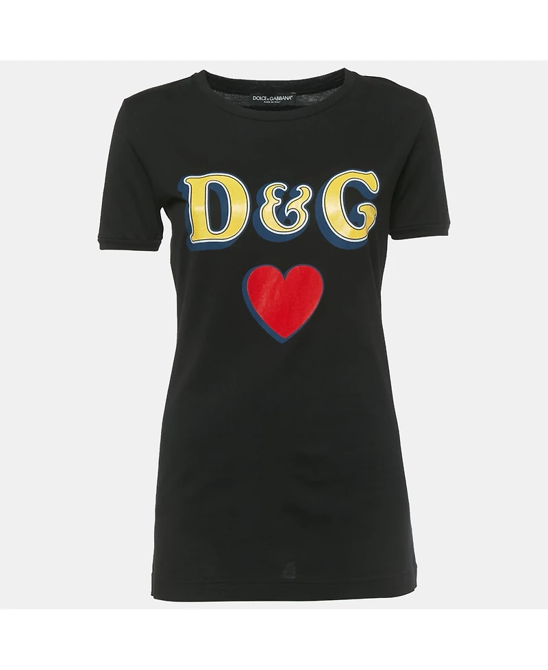 Pre-Owned Dolce & Gabbana Women's Black D& G Heart Print Cotton T-Shirt