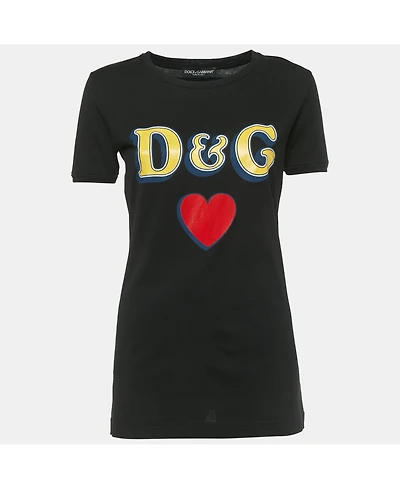 Pre-Owned Dolce & Gabbana Women's Black D& G Heart Print Cotton T-Shirt