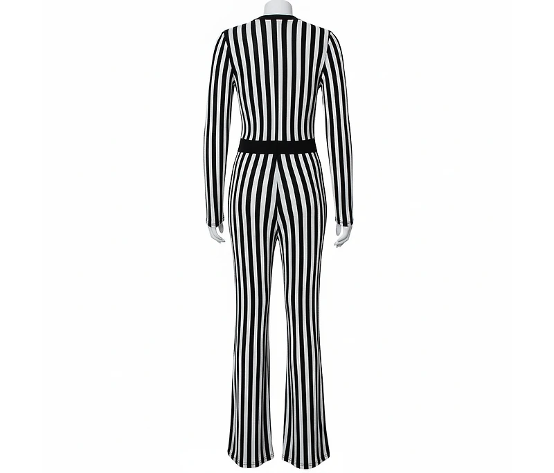 Pre-Owned Balmain Women's Monochrome Striped Knit Faux Wrap Jumpsuit
