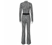 Pre-Owned Balmain Women's Monochrome Striped Knit Faux Wrap Jumpsuit