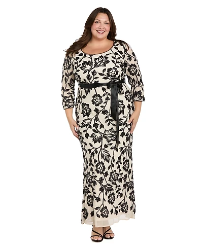 R & M Richards Plus Long Floral Embroidered Dress
