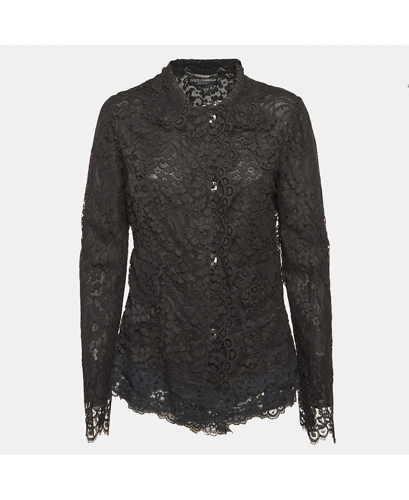 Pre-Owned Dolce & Gabbana Women's Black Floral Lace Button Front Jacket