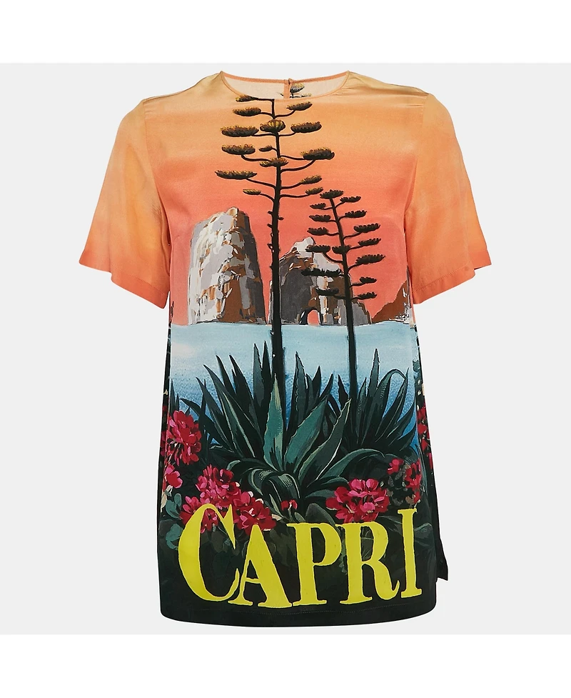 Pre-Owned Dolce & Gabbana Women's Multicolor Capri Print Silk Top