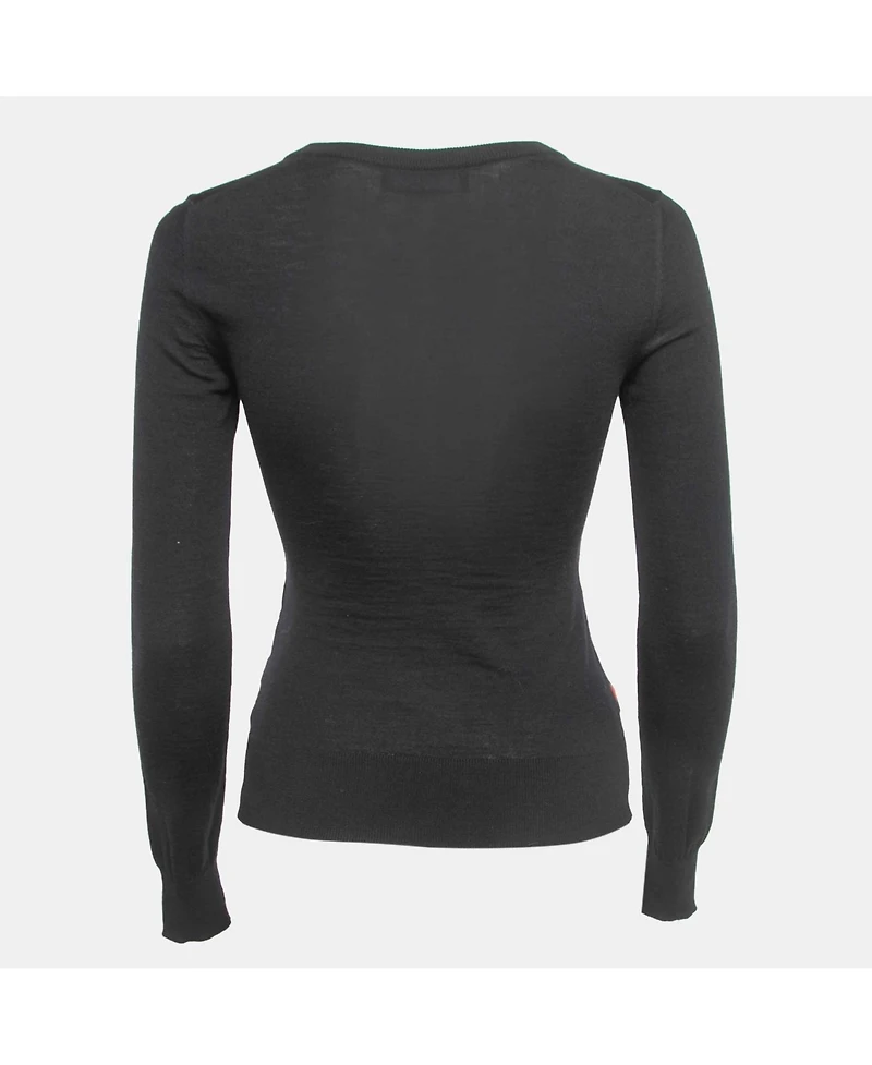 Pre-Owned Dolce & Gabbana Women's Black Floral Print Knit Draped Long Sleeve Top