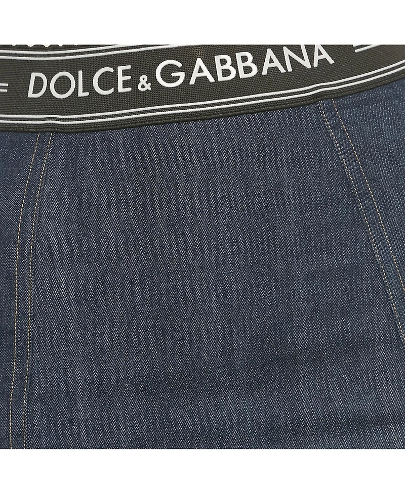 Pre-Owned Dolce & Gabbana Women's Blue Denim /mesh Pencil Skirt