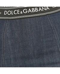 Pre-Owned Dolce & Gabbana Women's Blue Denim /mesh Pencil Skirt