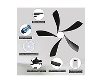 Sofucor 52-inch Modern Smart Standard Black 5-Blade Ceiling Fan with Remote Control and Led Light