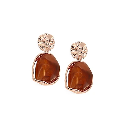 Women's The Hammered-Amber Drop Earrings - Rose Gold