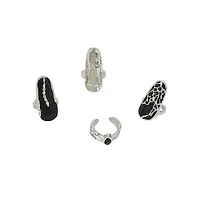 Sohi Women's The Enamel-Goliath Nail Rings - Metallic Silver (Set Of 4)