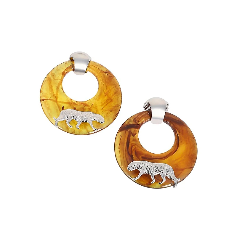Women's The Circular-Panthera Statement Earrings - Metallic Silver