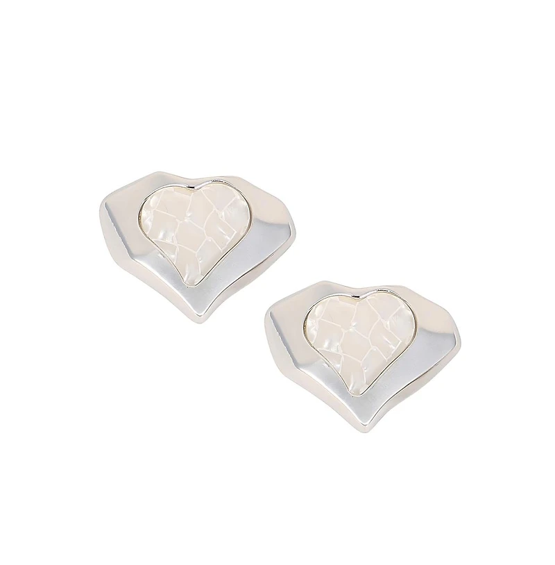 Women's The Coeur-Edge Stud Earrings - Metallic Silver