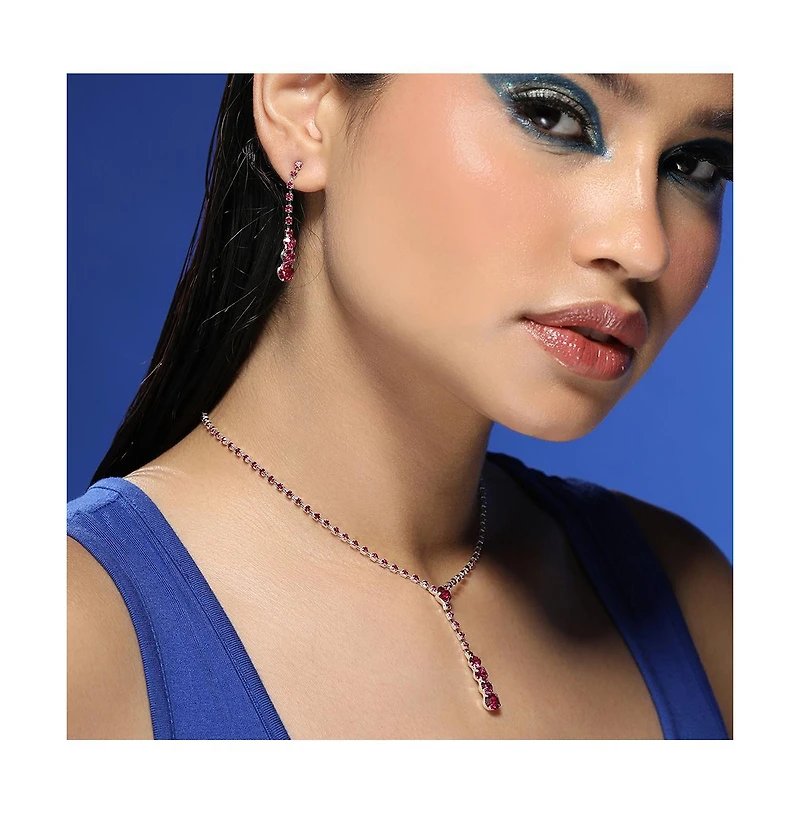 Sohi Women's The Dainty-Bling Jewellery Set - Ruby Pink