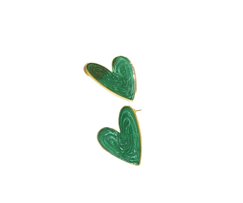 Sohi Women's Green Enamel Heart Stud Earrings