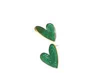 Sohi Women's Green Enamel Heart Stud Earrings