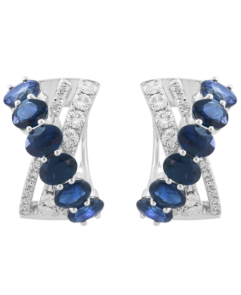Effy Collection Diamond (1/20 ct. t.w.) & Sapphire (2-3/8 ct. t.w.) Hoop Earrings in 14k White Gold