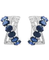 Effy Collection Diamond (1/20 ct. t.w.) & Sapphire (2-3/8 ct. t.w.) Hoop Earrings in 14k White Gold