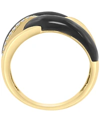 Effy Collection Diamond (1/8 ct. t.w.), Tigers Eye (1-7/8 ct. t.w.) & Onyx Ring in 14k Yellow Gold