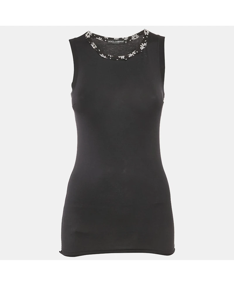 Pre-Owned Dolce & Gabbana Women's Floral Silk Trim Jersey Sleeveless Top