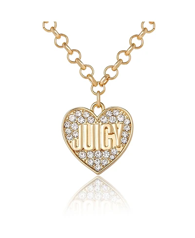 Juicy Couture Logo in Heart Pave Necklace - Gold tone