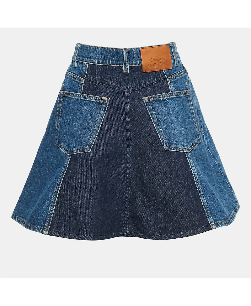 Pre-Owned Alexander Mcqueen Women's Blue Denim Dual Tone Pleated Mini Skirt