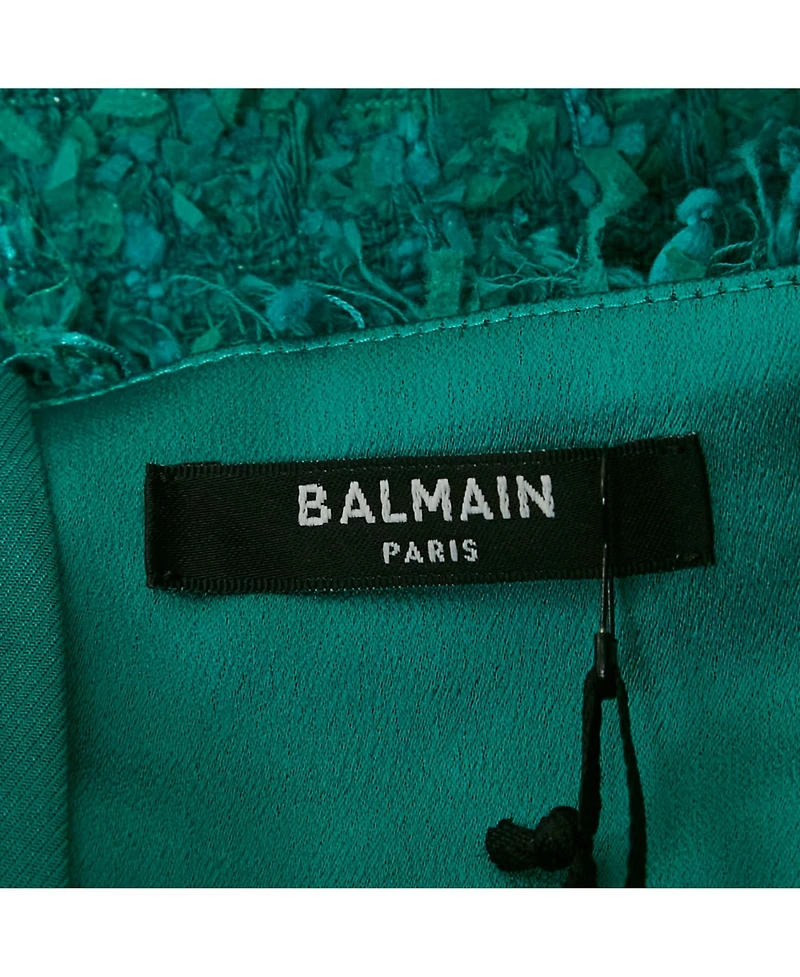 Pre-Owned Balmain Women's Green Tweed Button Detail High Rise Shorts