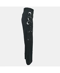 Pre-Owned Versace Women's Black Cut-Out Embellished Cotton Trousers