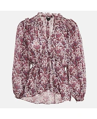 Pre-Owned Isabel Marant Women's Purple Printed Silk Ruffle Detail Top