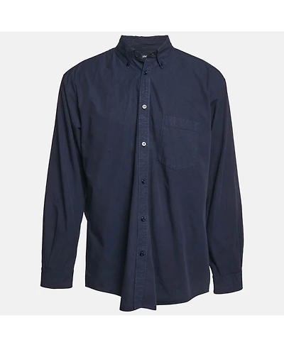 Pre-Owned Balenciaga Men's Navy Blue Cotton Logo Print Button Down Oversized Shirt