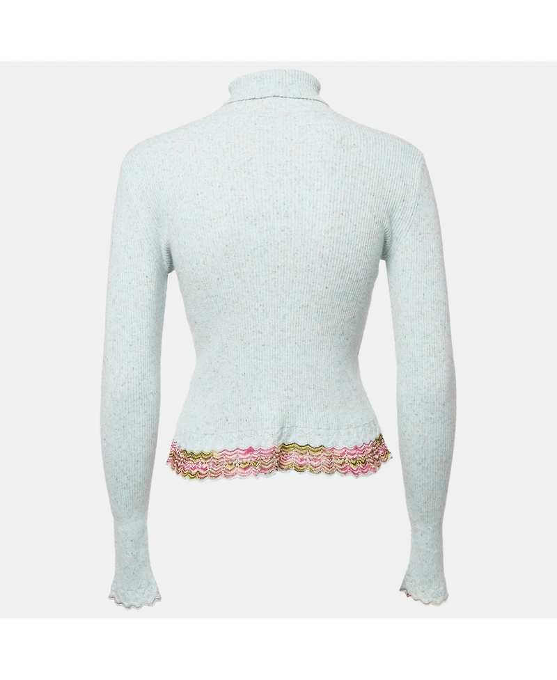 Pre-Owned Missoni Women's Light Blue Rib Knit Turtle Neck Long Sleeve Sweater